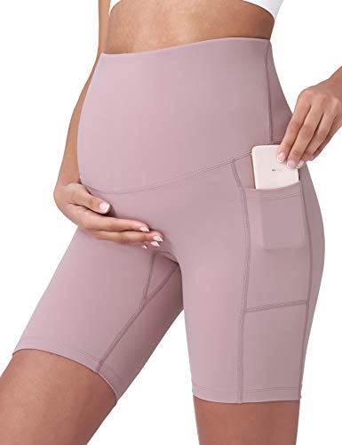 POSHDIVAH Maternity Biker Shorts Over the Belly with Pockets 5"/8" - color: Pink, size: Small