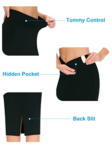 THE GYM PEOPLE Women's High Waist Pencil Bodycon Midi Skirts Below Knee - color: Black, size: Large