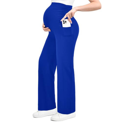 Ipletix Maternity Work Wide Leg Lounge Pants - color: Royal Blue, size: Medium