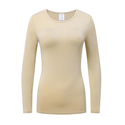 OThread & Co. Women's Long Sleeve T-Shirt Comfy Underscrub Tee Basic Stretch Layer - color: Apricot, size: Large