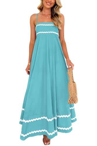 PRETTYGARDEN Women's Summer Spaghetti Strap Boho Maxi Dress - color: Aqua Green, size: Medium