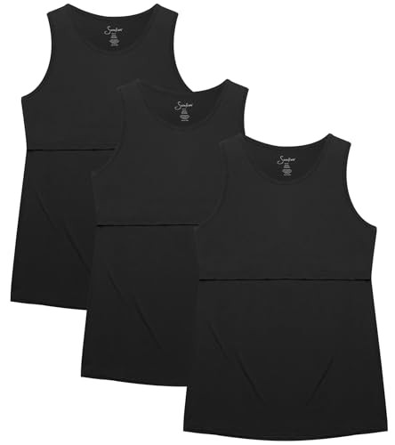 Sosolism Women’s Maternity Nursing Tank Tops 3-Pack S-XXL - color: Black/Black/Black, size: Small