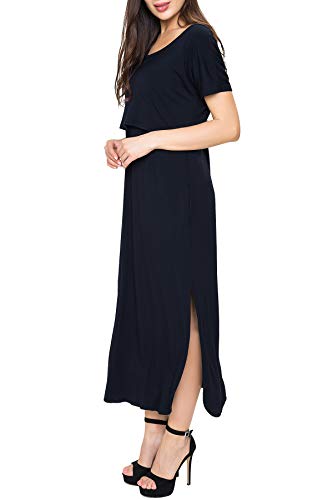 Smallshow Women's Maternity Nursing Dresses Split Long Dress for Breastfeeding - color: Black, size: Medium