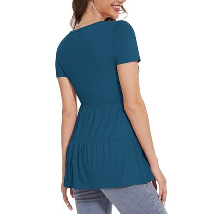 Bearsland Short Sleeve Nursing Top - color: Black & Vivid Blue & Deep Green, size: Large