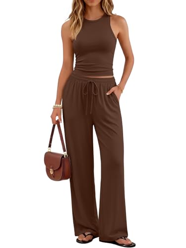 Trendy Queen Women's Summer 2 Piece Lounge Set Matching Outfits 2026 - color: Coffee, size: Small