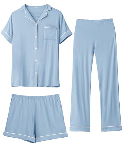 Rnxrbb Button Down Maternity Pajamas Set Nursing Postpartum Pjs Clothes - color: New-sky Blue, size: X-Large