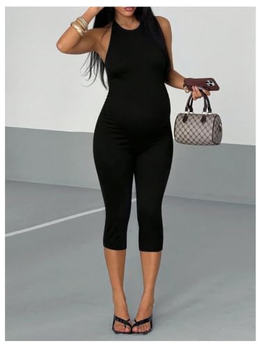 MakeMeChic Women's Maternity Jumpsuit Workout Romper Bodysuit - size: Medium
