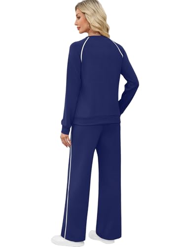 Sampeel Women 2 Piece Lounge Sets Sweatsuit Fall Outfits Matching Sets - color: Dark Blue, size: Large