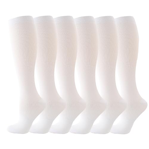 6 Pairs Compression Socks for Women and Men Circulation, 20-30 mmhg Support for Athletic Running, Hiking, Nurse, Recovery - color: White (6 Pairs), size: X-Large-XX-Large