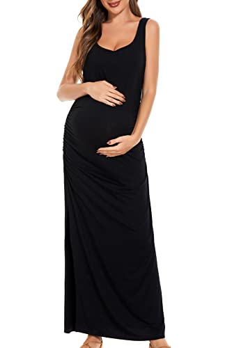 Smallshow Women's Split Long Maternity Dress - color: Black, size: Medium