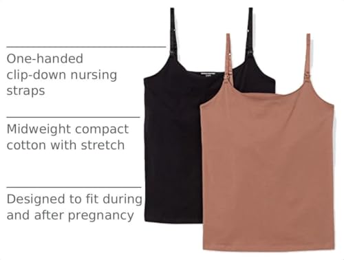 Amazon Essentials Women's Maternity Nursing Tops, Pregnancy Clothes with Adjustable Straps and Built-in Shelf Bra, Pack of 2 - color: 2-pack Black/Brown, size: X-Large