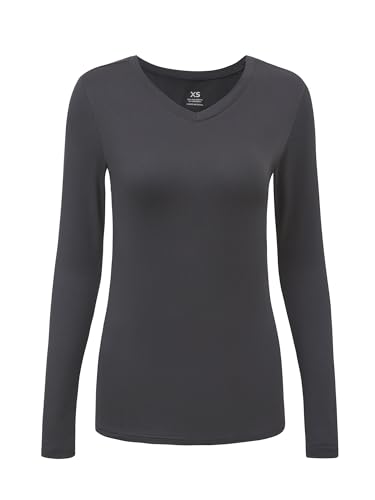 COZYFIT Women’s Underscrub Tee, V-Neck Long Sleeve Undershirt - color: Dark Grey, size: Small