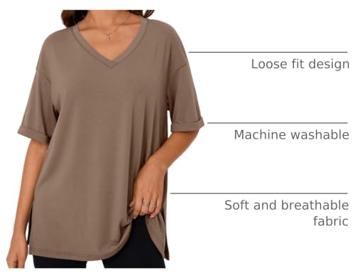 Trendy Queen Plus Size Oversized V Neck Tshirt Tops Workout Wear - color: Brown, size: Small