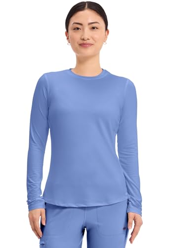 Cherokee Underscrub Long Sleeve Women’s Knit Tee Nursing Underscrubs Crew Neck Layering Top for Women - CK773 - color: Ciel Blue, size: XX-Large Plus