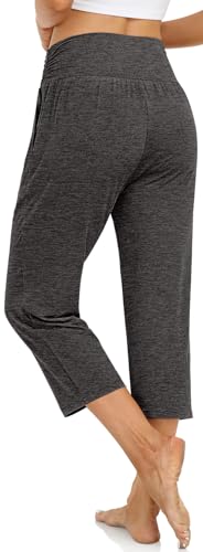 UEU Women's Yoga Capri Pants Loose Soft Drawstring Workout Sweatpants - color: Capris, Grey Heather, size: Medium