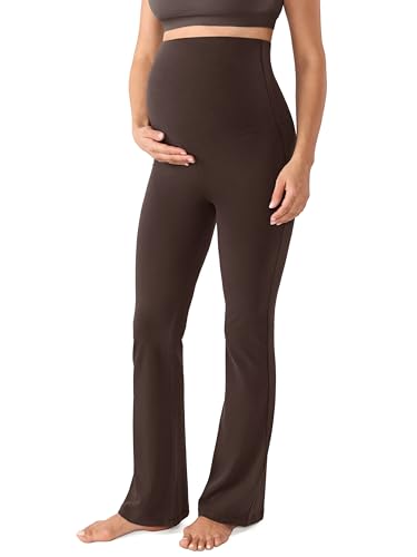 MOMANDA Cotton Maternity Foldover Pants 30.5" - color: Clay Brown, size: Small