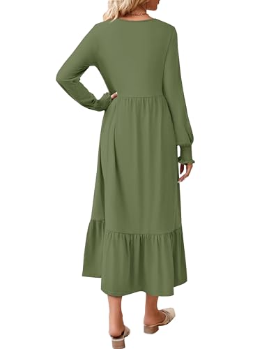 CzzzyL Women Nursing Dresses Crew Neck Fall Maternity Tiered with Pockets - color: Green, size: Medium