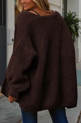 dowerme Women Open Front Slouchy Cozy Chunky Knit Cardigans - color: Brown, size: Medium