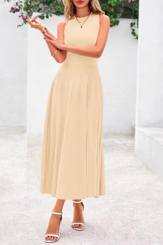PRETTYGARDEN Women's Summer Pleated Midi Work Dress - color: Apricot, size: Small