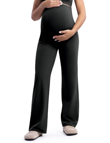 ENERBLOOM Women's Maternity Pants Over the Belly Pregnancy Work Trousers - color: Black, size: Medium