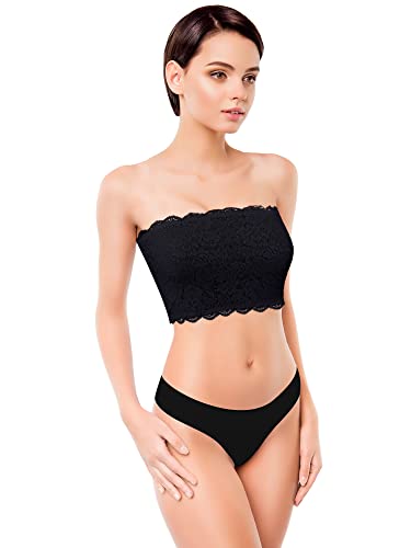 Boao 3 Pcs Lace Tube Bandeau - color: Black, Navy Blue, Wine Red, size: Medium