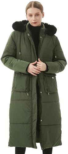 MOERDENG Women's Long Winter Puffer Coat Waterproof Warm Maxi Down Jacket - color: Army Green, size: 3X-Large