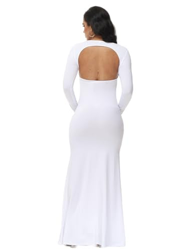 Women's Maternity Elegant Fitted Maxi Dress for Photoshoot - color: White, size: Medium