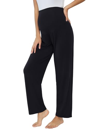 Joyaria Bamboo Viscose Maternity Pajamas Pants Over Belly - color: Black, size: X-Large
