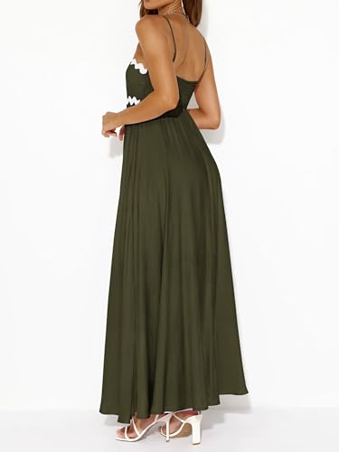 PRETTYGARDEN Women Spaghetti Strap Boho Maxi Dresses Flowy - color: Army Green, size: X-Large