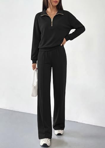 PRETTYGARDEN Women's Lounge Sets 2 Piece Outfits Sweatsuits - color: Black, size: Large