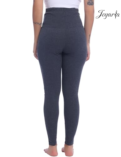 Joyaria Cotton Maternity Leggings Over The Belly Pregnancy Tight Pants - color: Dark Grey, size: Small