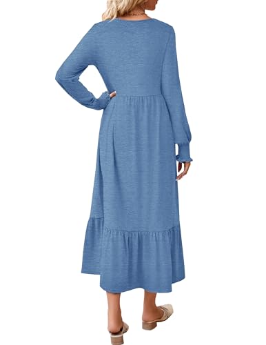 CzzzyL Women Nursing Dresses Crew Neck Fall Maternity Tiered with Pockets - color: Lightblue, size: Medium