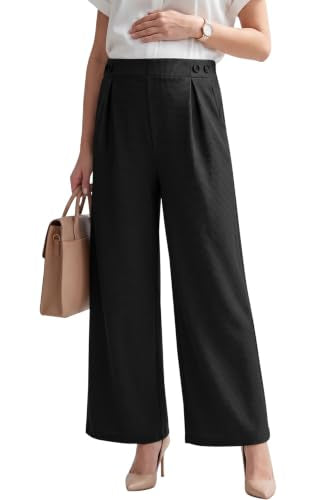 BLENCOT Maternity Pants Work Waffle Knit Wide Leg Pregnancy Trousers - color: Black, size: Medium