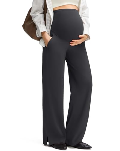 G4Free ShiftReady Maternity Dress Pants Wide Leg Pregnancy Work Tousers - color: Black, size: Medium