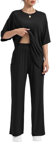 RUBZOOF Womens Lounge Sets 2 Piece Outfits Matching Clothing - color: Black, size: Large