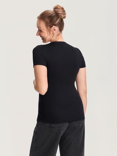 MOMANDA Cotton Ribbed Henley Maternity Tshirts - color: Black, size: X-Small