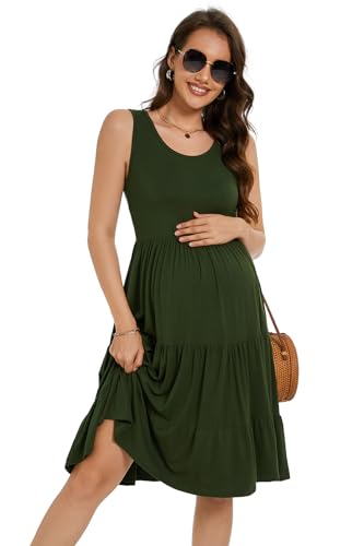 Smallshow Women's Sleeveless Ruffle Tank Maternity Dress - color: Army Green, size: Medium