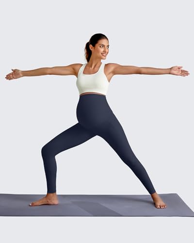 G4Free BareFeel Maternity Leggings with Pockets Over The Belly Stretchy Workout Yoga Pregnancy Pants - color: Dark Blue, size: Medium