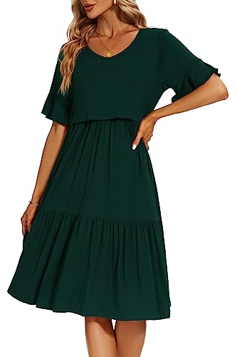 Smallshow Women's Ruffle Maternity Nursing Dress - color: Deep Green, size: Large