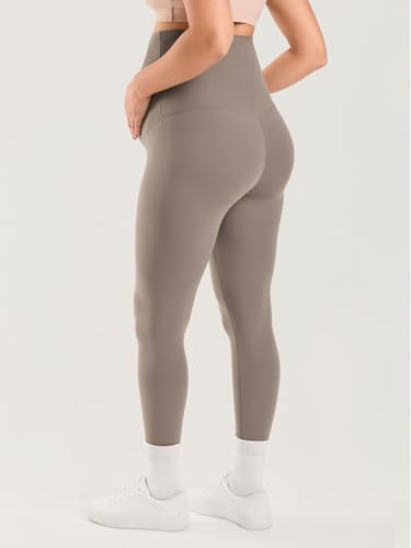 MOMANDA No Front Seam Maternity Leggings 28“ - color: Khaki Taupe, size: Small