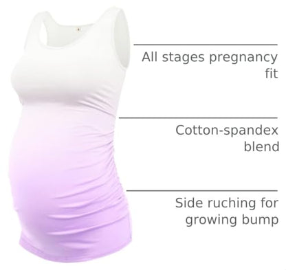 AMPOSH Womens Maternity Tank Tops 3 Pack Cotton Sleeveless Ruched Side Pregnancy Postpartum Shirts Soft Stretch Basic Top - color: 29 Tie Dye Lavender/Green/Yellow, size: Small