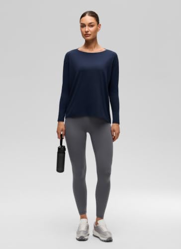 CRZ YOGA Pima Cotton Boat Neck Top - color: Navy, size: Medium