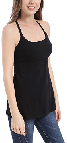 SUIEK 3-Pack Cotton Maternity Nursing Tank Tops Breastfeeding Cami Shirts - color: C-black+pink+royal Blue - Second Style, size: Small