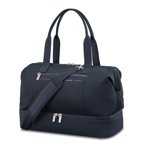 Samsonite Better Than Basics Weekender Duffle – Drop Bottom Travel Bag with 14” Laptop Compartment, SmartSleeve™ Trolley Strap, Adjustable Shoulder Strap, Durable RPET Lining, MIDNIGHT BLUE - color: Midnight Blue