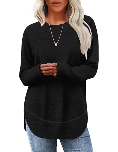Sampeel Long Sleeve Shirts for Women Tunic Tops Loose Fit Dressy Crew Neck Pullover Sweaters 2026 - color: Black, size: Small