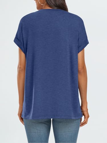 AUTOMET Women's Oversized Short Sleeve T Shirts Summer Tops - color: Blue, size: X-Large
