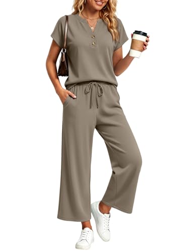 LILLUSORY Women's 2 Piece Lounge Travel Outfit - color: Coffee, size: Large