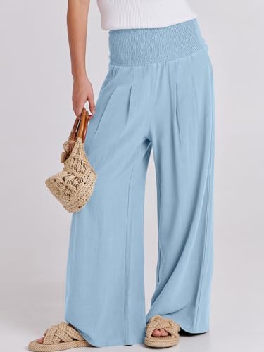 ANRABESS Women Linen Palazzo Wide Leg Pants with Pockets - color: Baby Blue, size: Medium