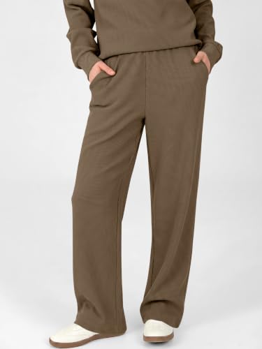 ANRABESS Womens Lounge Sets Waffle Fall 2 Piece Travel Outfits - color: Khaki, size: Small