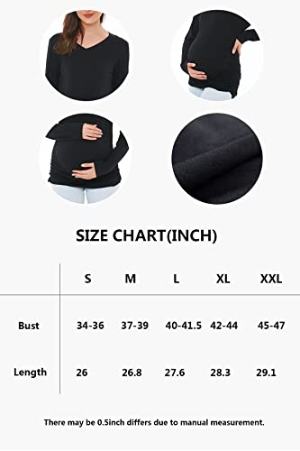 Smallshow Women's V-Neck Maternity Shirt Clothes Long Sleeve Ruched Pregnancy Top - color: Black-light Grey-light Grey Stripe(3 Pack), size: Large